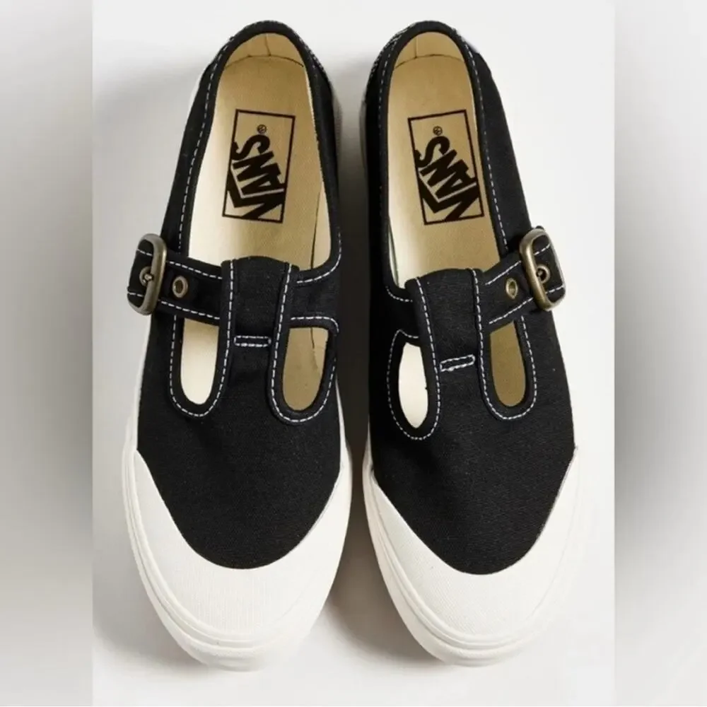 NEW VANS STYLE 93 BLACK CANVAS WHITE RUBBER MARY JANE SNEAKERS BUCKLE SZ 9.5 - Picture 2 of 13